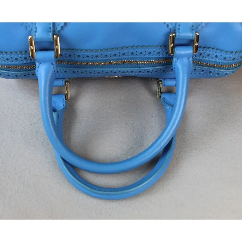 Tory Burch 2 Way Mini Boston Blue Leather Robinson Satchel Handbag